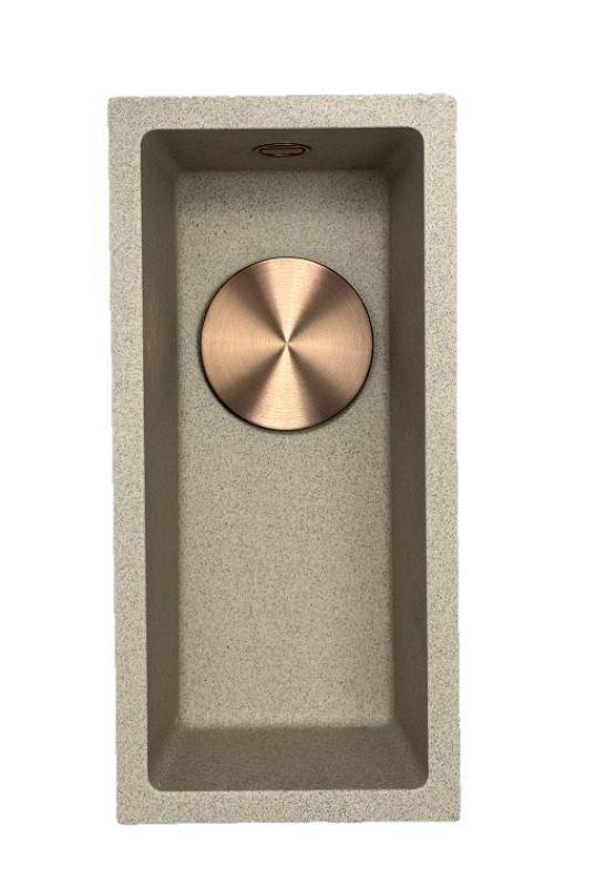 GraniteMy Universal granit beige sand lille vask 17x40 cm påbygning, underbygning og planmontering med kobberprop 1208968004