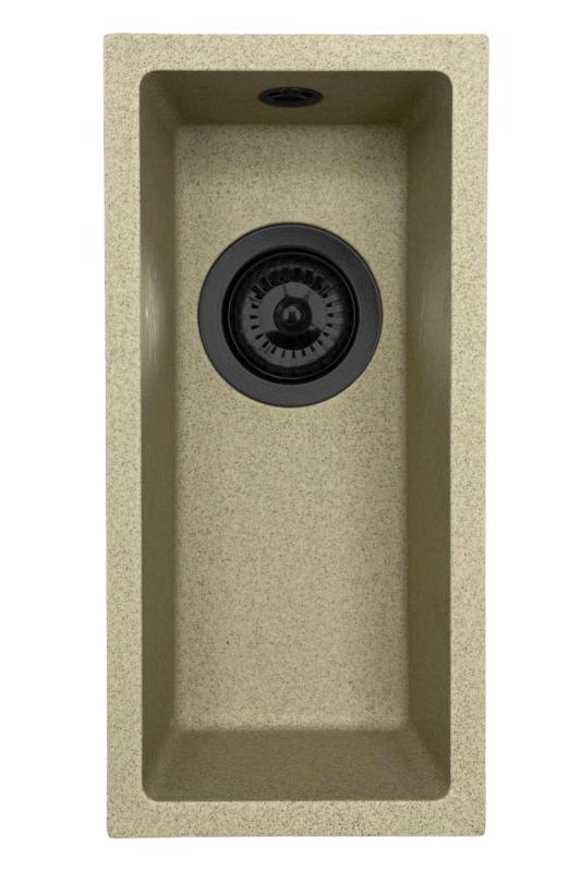 GraniteMy Universal granit beige sand lille vask 17x40 cm til overmontering, undermontering og planmontering med sort prop 1208968005