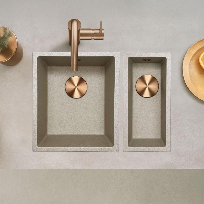 GraniteMy Universal granit beige sand vask 34x40 cm ovenpå, underbygning og planmontering med kobberprop 1208968009