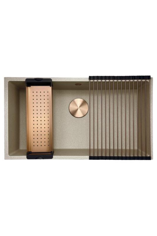 GraniteMy Universal granit beige sand vask 74x40 cm påbygning, underbygning og planmontering med kobberprop 1208968019