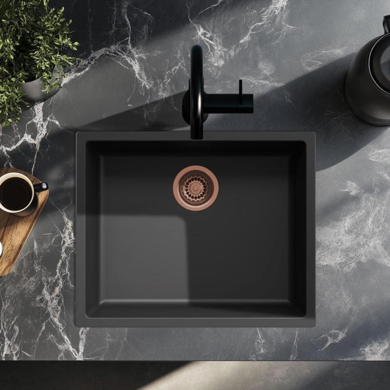 Sort vask 50x40cm undermontering, overmontering og planmontering med kobberprop 1208968036