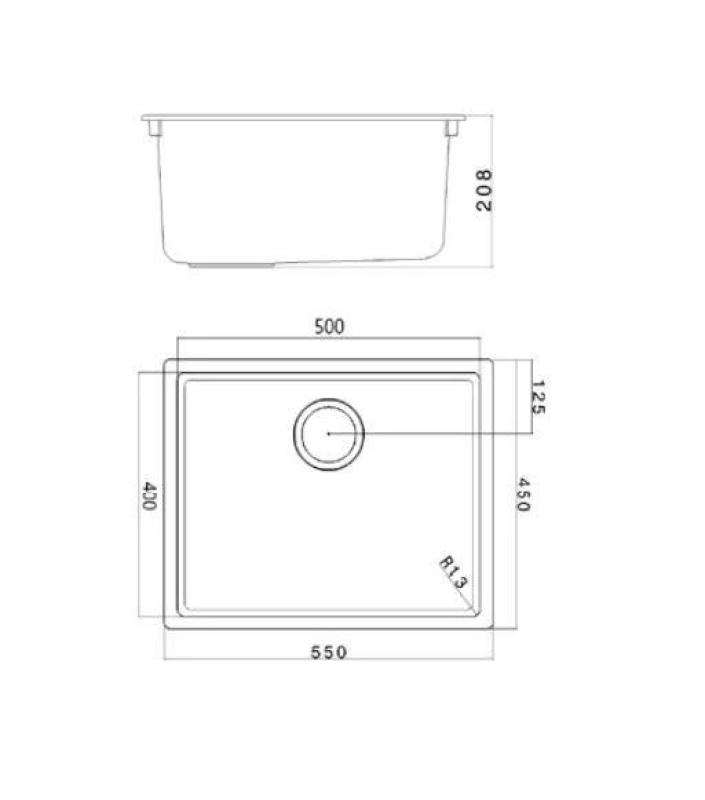 Sort vask 50x40cm underbygning, overbygning og planmontering med gylden prop 1208968037