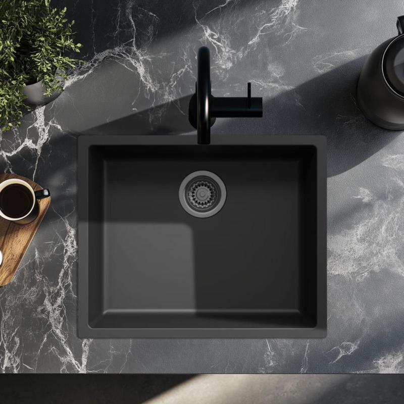 Sort vask 50x40cm til underbygning, topmontering og planmontering med gun metal prop 1208968038