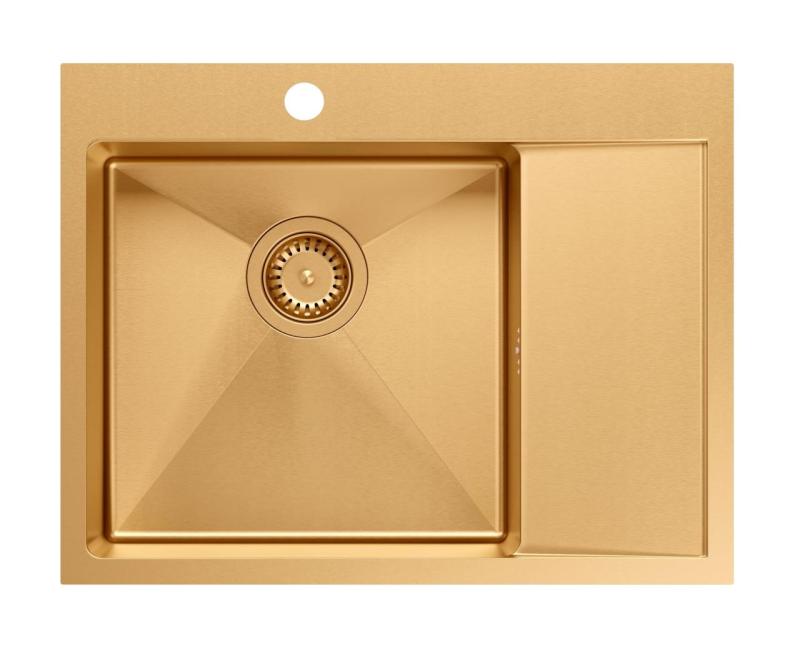 Aquadesign Clara Vask Kobber 62x48cm Fritstående eller Planlimet med Afdrypningsbakke, Hanehul og Kobber Prop - 1208969503