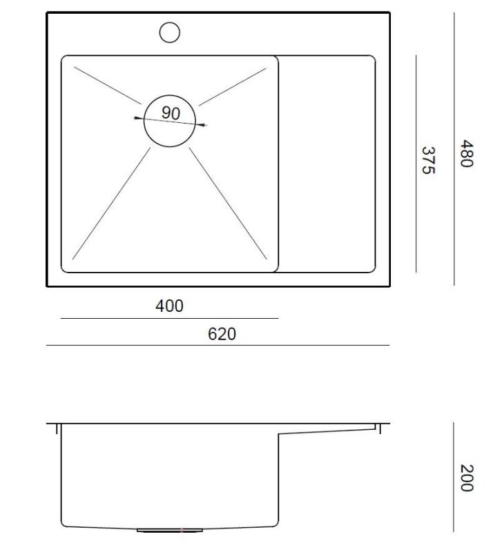 Aquadesign Clara Vask Kobber 62x48cm Fritstående eller Planlimet med Afdrypningsbakke, Hanehul og Kobber Prop - 1208969503