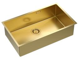 Aquadesign Zara Vask Guld 74x44cm Underbygning, Planlimning og Overmontering med Gylden Prop - 1208969509