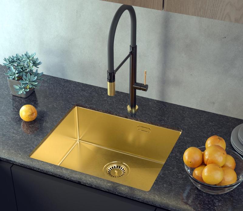 Aquadesign Zara Vask Guld 54x44cm Underbygning, Planlimning og Overbygning med Guld Prop - 1208969512