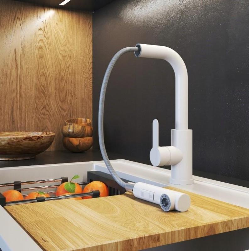 Graniteland Celeste Køkkenarmatur Hvid med Udtrækkelig Tud og Dobbelt-Funktion Håndbruser 1208969526