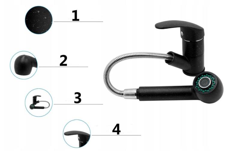 Graniteland Rhea Køkkenarmatur Arduin hardstenelook met Udtrækkelig Tud og Dobbelt-Funktion Håndbruser 1208969536