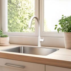 Waterevolution Flow køkkenarmatur med rund drejelig tud hvid T158UBR