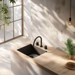 Waterevolution Flow 3-huls køkkenarmatur med drejeligt udløb og tilslutning til filtreret vand, sort T152UPR