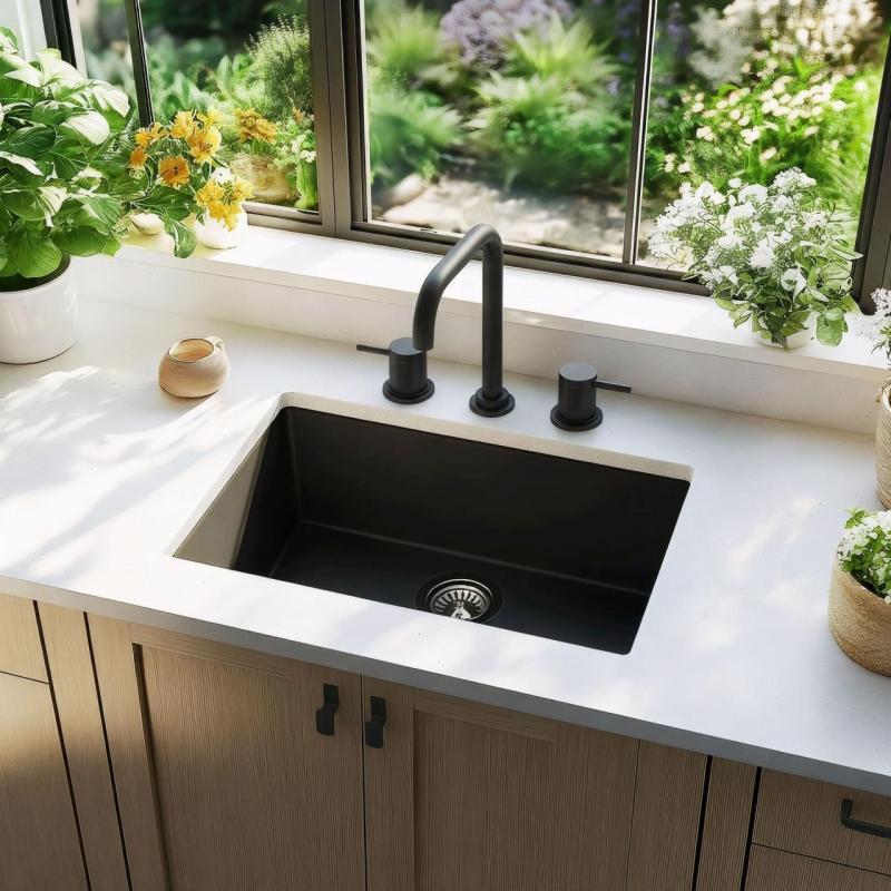 Waterevolution Flow 3-huls vinklet køkkenarmatur med drejelig tud og tilslutning til filtreret vand sort T152HPR