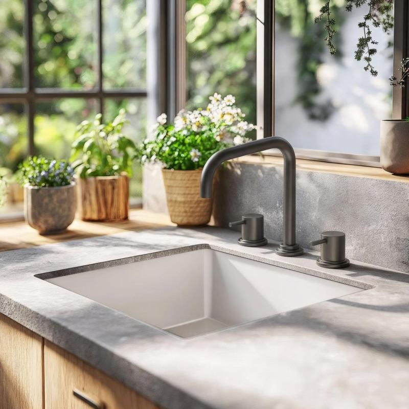 Waterevolution Flow 3-huls vinkel køkkenarmatur med drejelig tud og tilslutning til filtreret vand, gun metal T152HGME