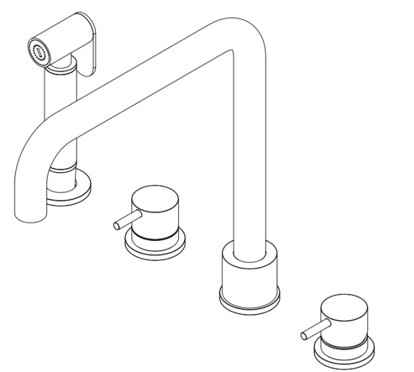 Waterevolution Flow 4-huls vinkel køkkenarmatur med udtrækkelig sprøjte kobber T153HCPE