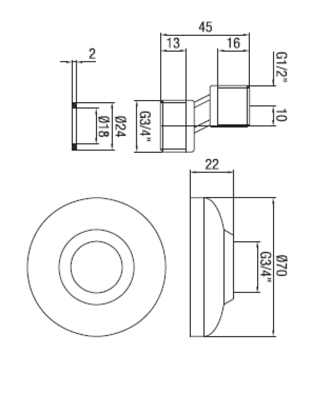 PB S-kobling rustfrit stål 10 mm Klassisk Excentrisk 1/2” x 3/4” 1208969849