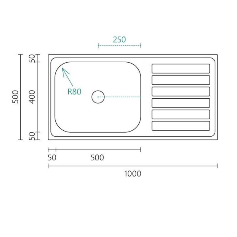 Banka Centurio 100-50 Rustfrit stål Vask til påbygning 100x50cm med afdrypningsdel 1208970030