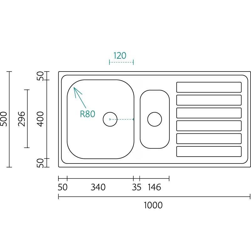 Banka Centurio 100-15 rustfrit stål 1,5 vask med afløbssektion 100 x 50 cm 1208970035