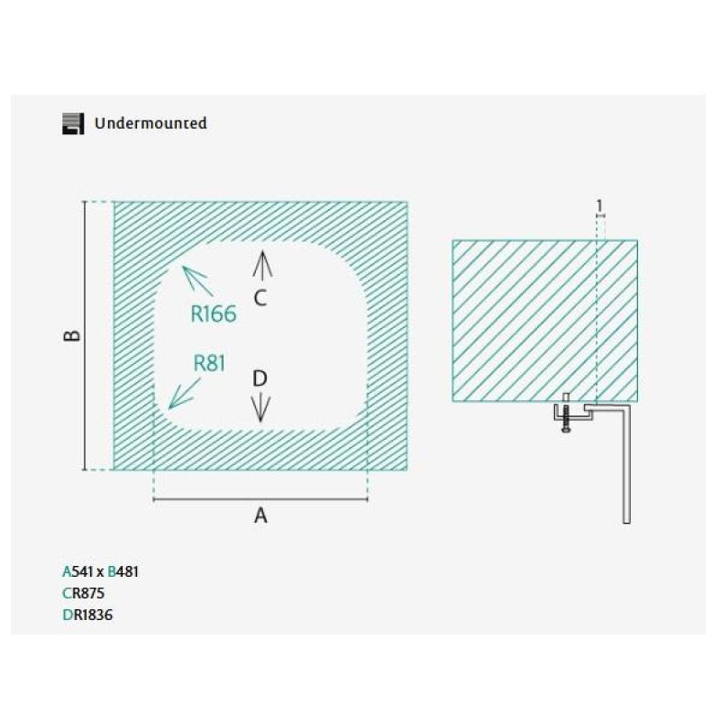 Banka Denver RVS Vask 54 x 48 cm Underbygning 1208970048