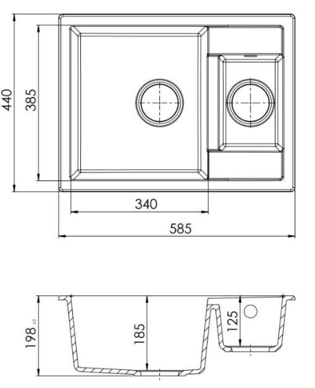 GraniteMy Smart ekstra lav 1,5 granit overflademonteret hvid vask 58x44cm med hvid prop og dækning 1208970052