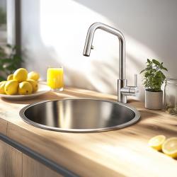 Banka R18380 rustfrit stål rund vask 45 cm indbygning 1208970055