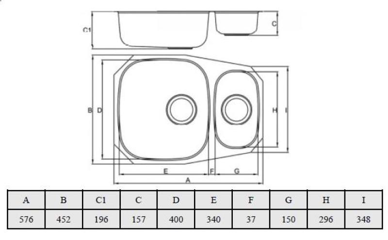 Banka Alaska rustfrit stål 1,5 vask underbord 524 x 400 mm 1208970064