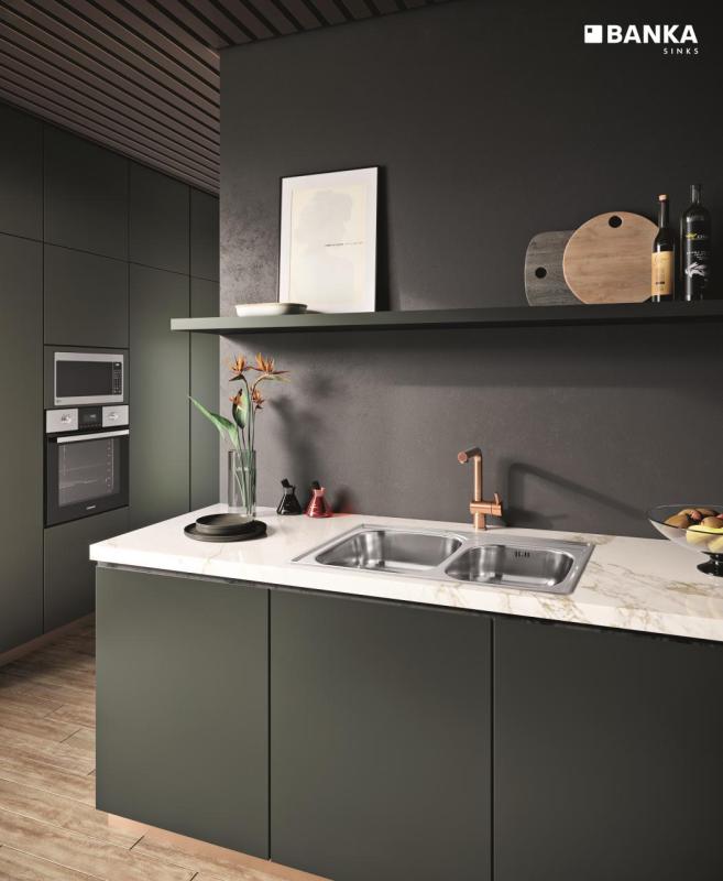 Banka Princess RVS dobbelt håndvask Overflademontering 84x56 cm med Hanehul 1208970066