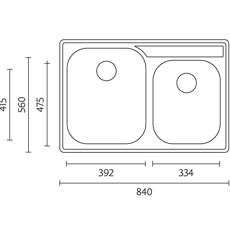 Banka Princess RVS dobbelt håndvask Overflademontering 84x56 cm med Hanehul 1208970066