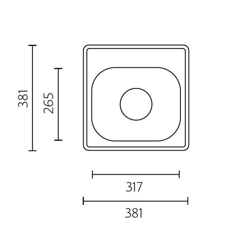 Banka Detroit RVS Vask 381 x 381 mm Overmontering med hanehul 1208970074