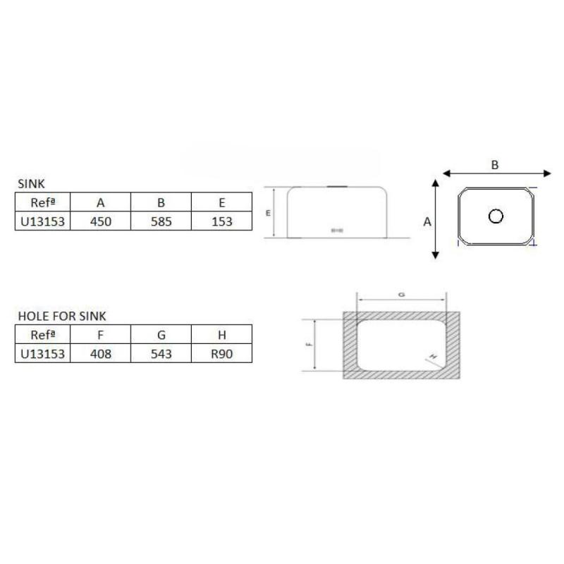 Banka Detroit rustfrit stål vask 543 x 408 mm Undervask 1208970078