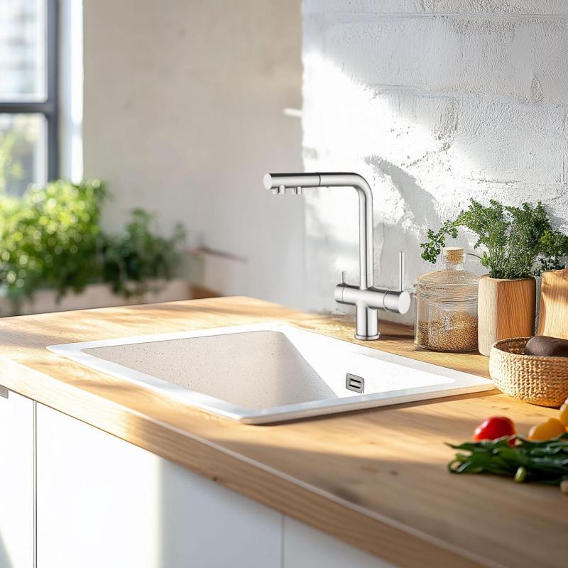 Ausmann Ellington 3-vejs Køkkenarmatur med Udtrækbar Tud og Filtreret Vand – Rustfrit Stål - 1208970082