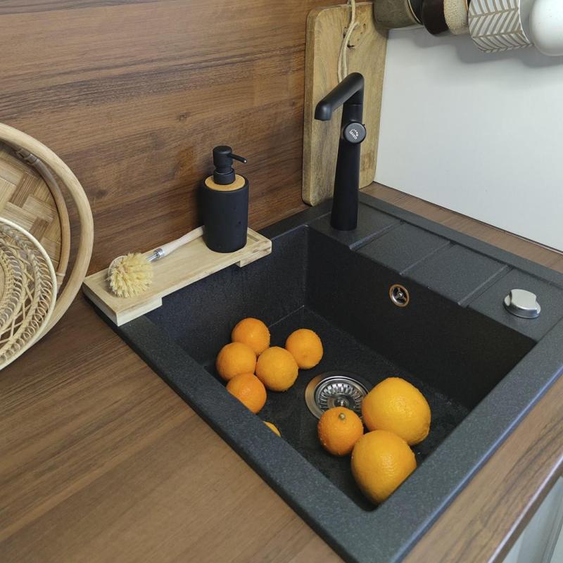 Aquadesign Somerset Granit Påbygningsvask Antracit med lille Afdrypningsområde 570 x 495 mm 1208970084