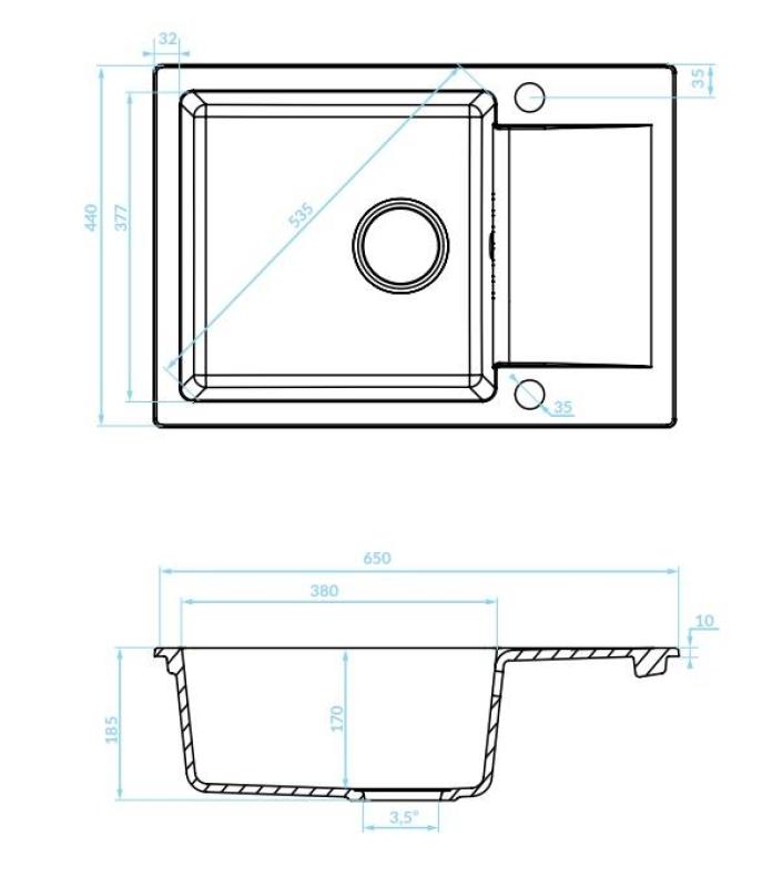 Aquadesign Kensley Set - Granitisk Køkkenvask Grå med Lille Afdrypningsområde og Køkkenarmatur, 65 x 44 cm 1208970086