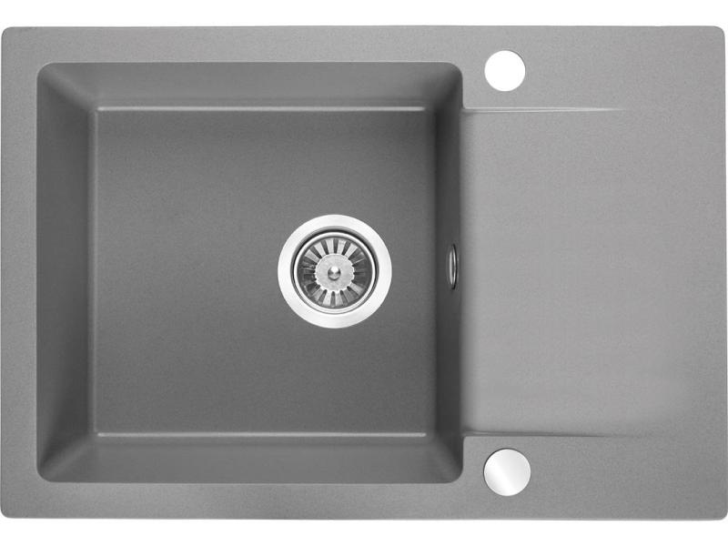 Aquadesign Kensley Set - Granitisk Køkkenvask Grå med Lille Afdrypningsområde og Køkkenarmatur, 65 x 44 cm 1208970086