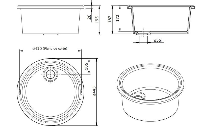 Ausmann Ceramic Brook keramisk hvidt rundt vaskekar til montering 1208970092