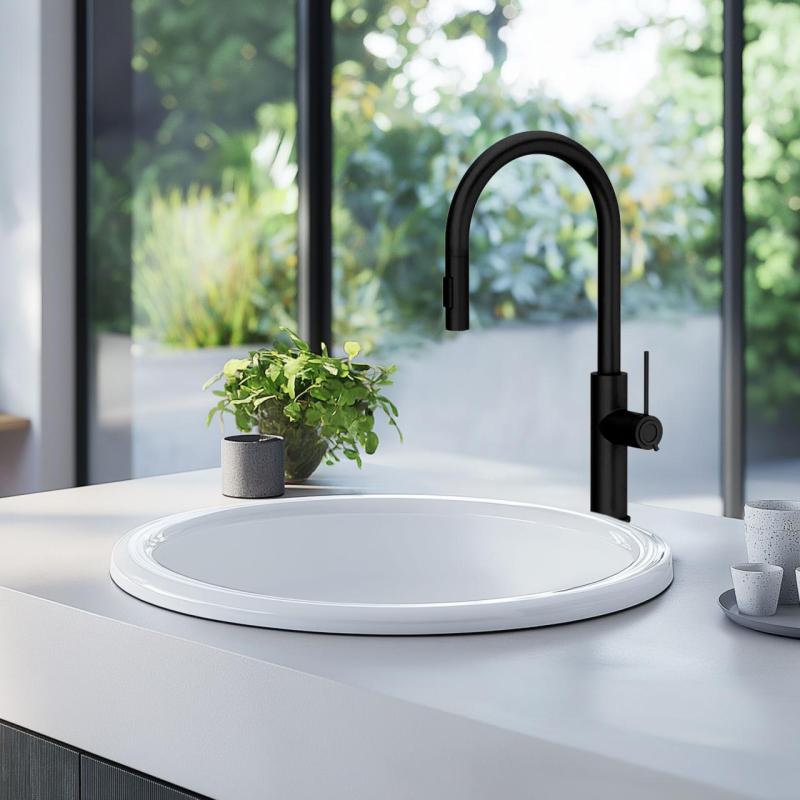 Ausmann Ceramic Brook keramisk hvidt rundt vaskekar til montering 1208970092