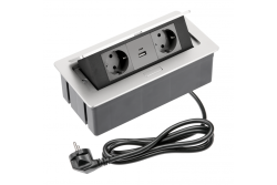 Møbelstikkontakt SOFT 2x Schuko-stikkontakt, USB A+C, strømkabel med stik, aluminium