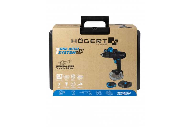 HÖGERT akku-slagskruemaskine, 18V til mursten, sten, træ, metal og plast.