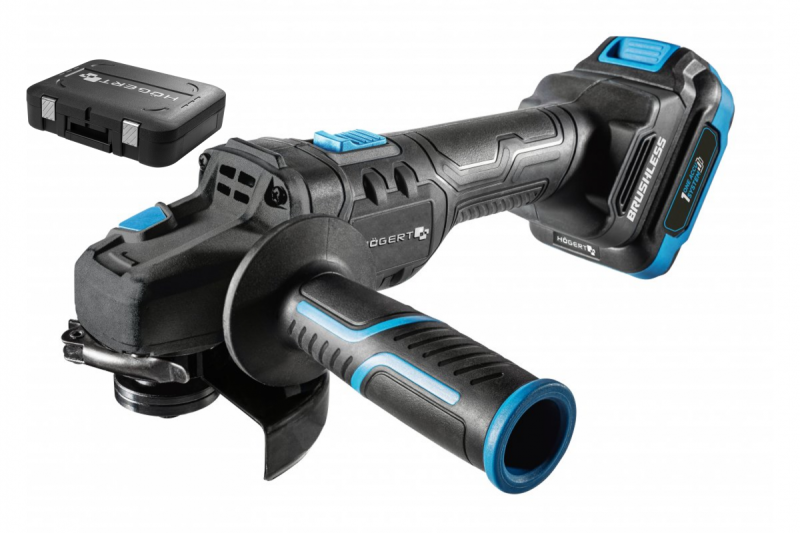 HÖGERT Ledningsfri vinkelsliber med paddeskontakt, 125MM, 18V, sæt med batteri, oplader, tilbehør