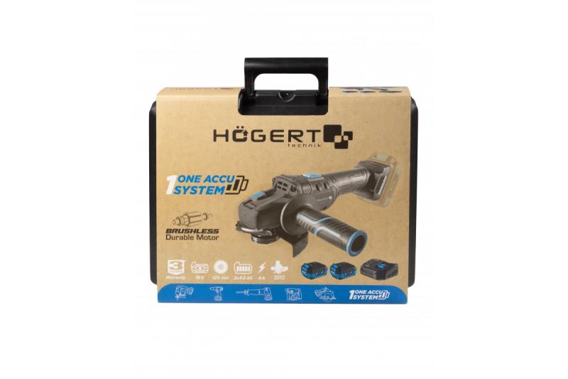HÖGERT Ledningsfri vinkelsliber med paddeskontakt, 125MM, 18V, sæt med batteri, oplader, tilbehør