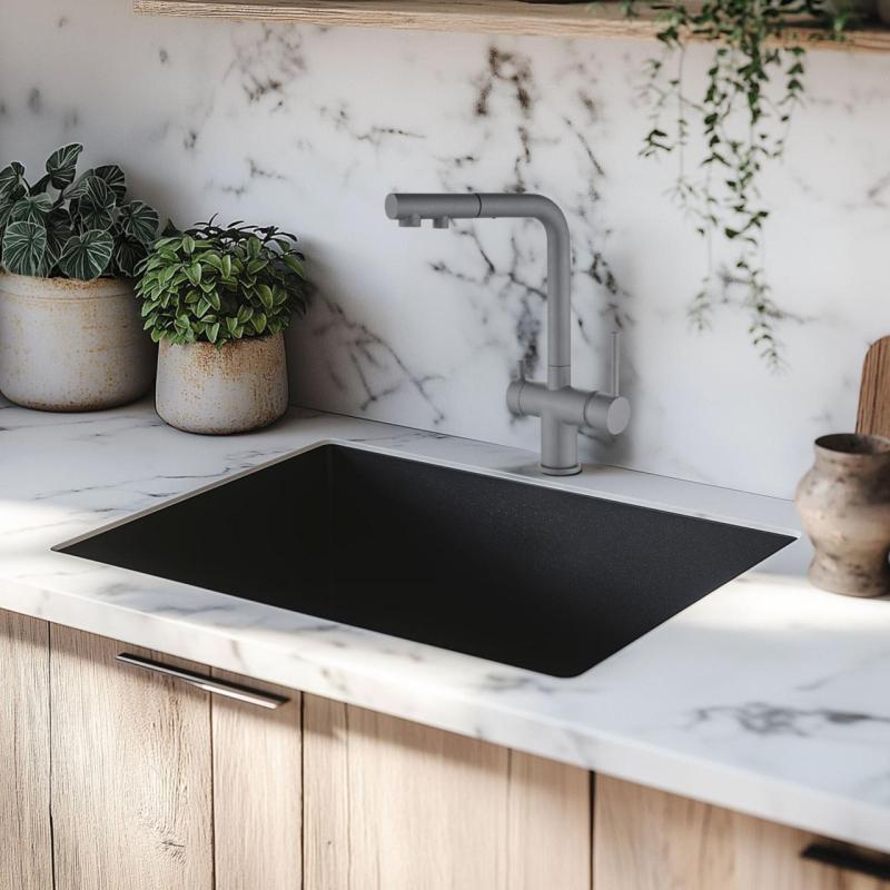 Ausmann Ellington 3-vejs køkkenarmatur med udtrækkelig tud og filtreret vand – Grå – 1208970494