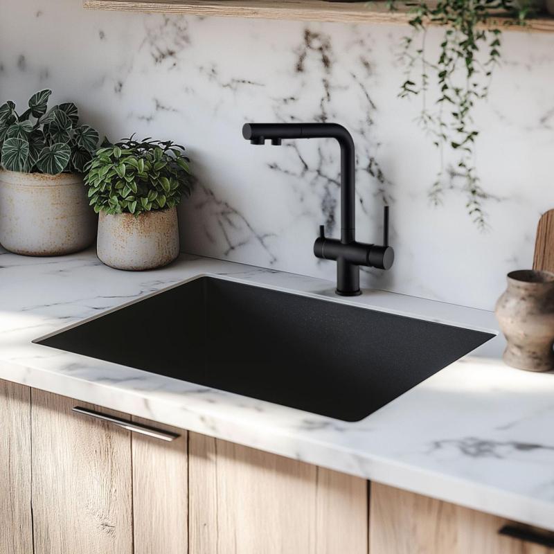 Ausmann Ellington 3-vejs Køkkenarmatur med Udtrækbar Tud og Filtreret Vand – Sort - 1208970497