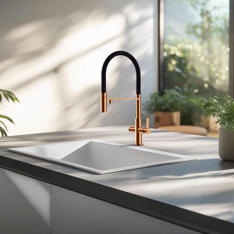 Ausmann Claridge 3-vejs Køkkenarmatur med Fleksibel Tud og Filtreret Vand – Kobber - 1208970503