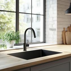 Ausmann Ceramic Ember Keramisk Mat Sort Vaske - Overbygning og Underbygning 54 x 40 cm med rustfri stålprop 1208970511