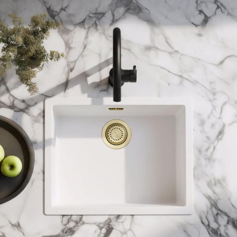 Hvid Vask 50x40 cm Underbygning, Overbygning og Planlimning med Gylden Prop 1208970532