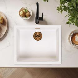 Hvide Vask 50x40 cm Til Undermontering, Overmontering og Planmontering med Kobber Prop 1208970533