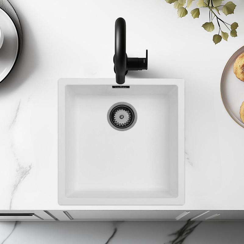 Hvid Vask 40x40 cm til Underbygning, Overbygning og Planmontering med Gun Metal Prop 1208970534