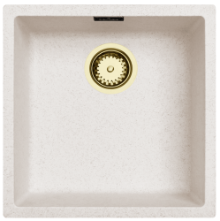 Zand Hvid Creme Vask 40x40 cm Undermontering, Overmontering og Planmontering med Guld Prop 1208970542
