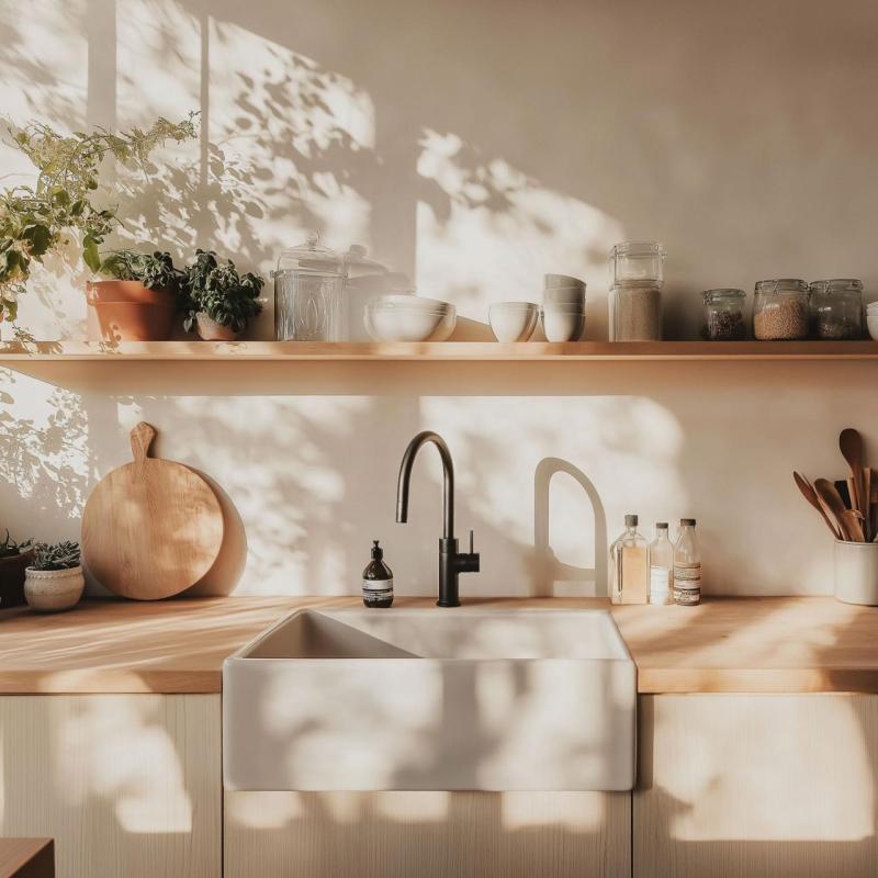 Ausmann Ceramic Panor Shade Keramisk hvid Butler-vask - Under- og mellembygning 630 x 597 mm med hul til vandhane og Gun metal-prop 1208970551