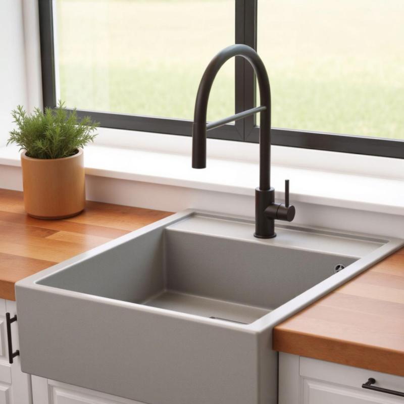 Graniteland Arno Granit Grå Vask Mellembygning 582x620mm med Rustfrit Stål Firkantet Prop 1208970605