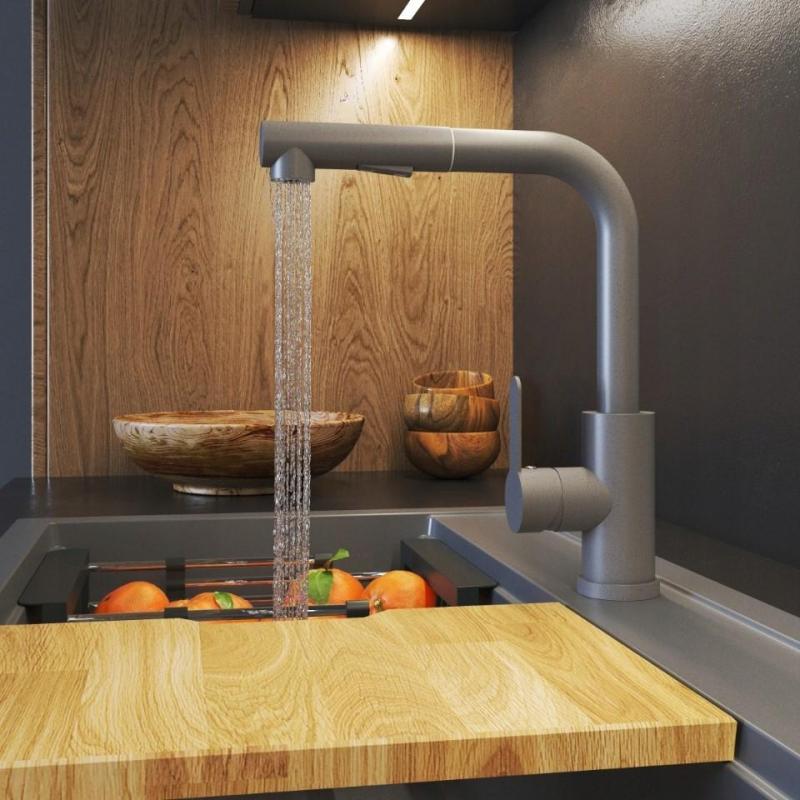 Graniteland Celeste Køkkenarmatur Grå med Udtrækkelig Tud og Dobbelt-Funktion Håndbruser 1208970663